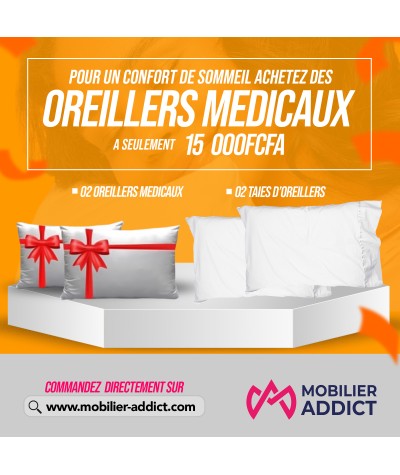 02 Oreillers + 02 Taies d'oreillers