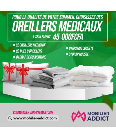 02 Oreillers + 01 Grande couette + 02 Taies d'oreillers + 01 Drap...