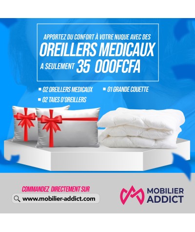 02 Oreillers + 01 Grande couette + 02 Taies d'oreillers