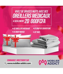 02 Oreillers + 01 Drap de couverture + 01 Drap housse + 02 Taies d'oreillers