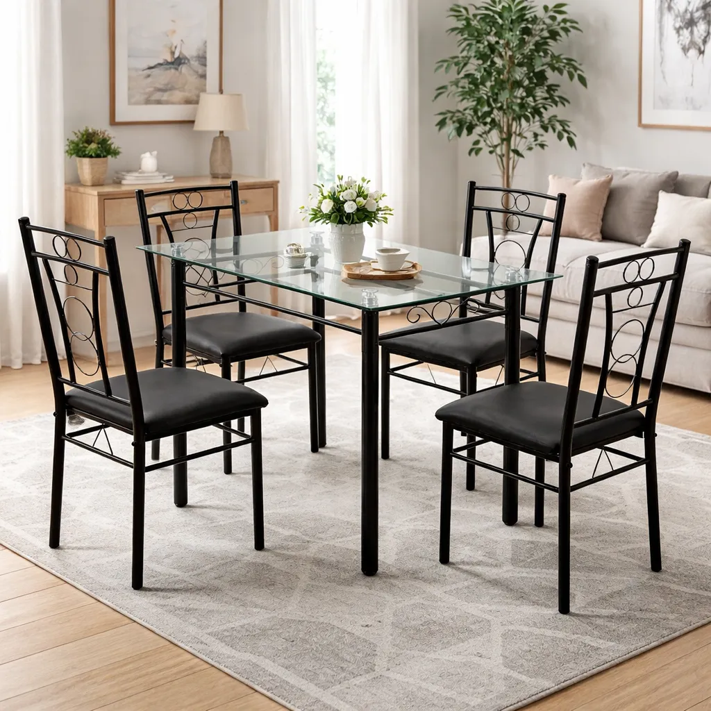 Table à Manger Moderne en Verre avec 6 Chaises – Design Élégant & Résistant