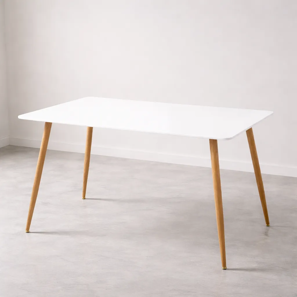 Table Scandinave Moderne Blanche – Table à Manger Design Minimaliste Pieds Bois