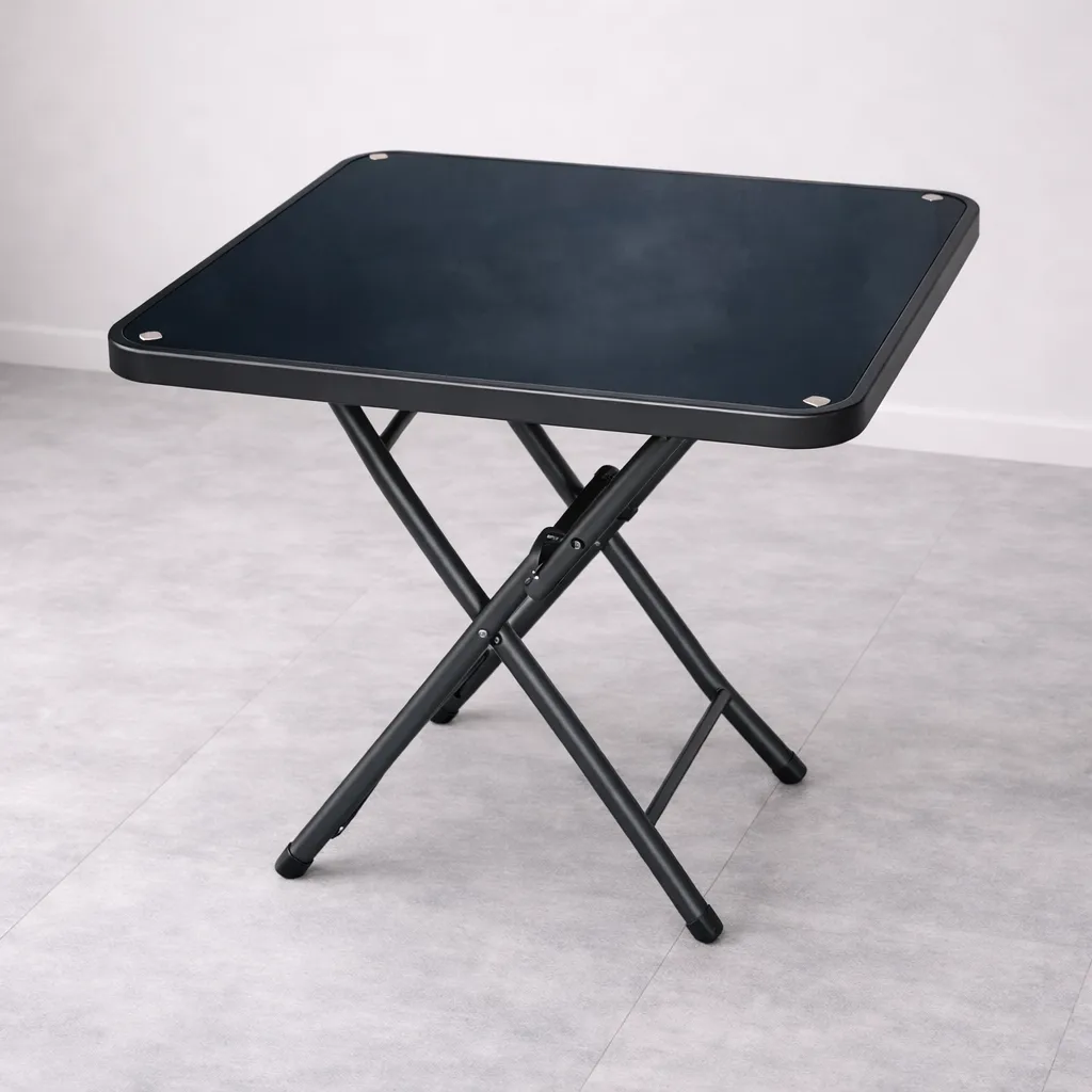 Table Pliante Noire Vitrée– Table Pliable Portable Robuste