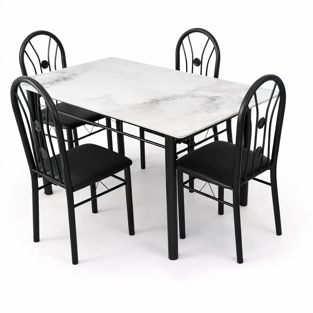 Table à Manger marbrée Compact – Table en Marbre avec des Chaises similicuir