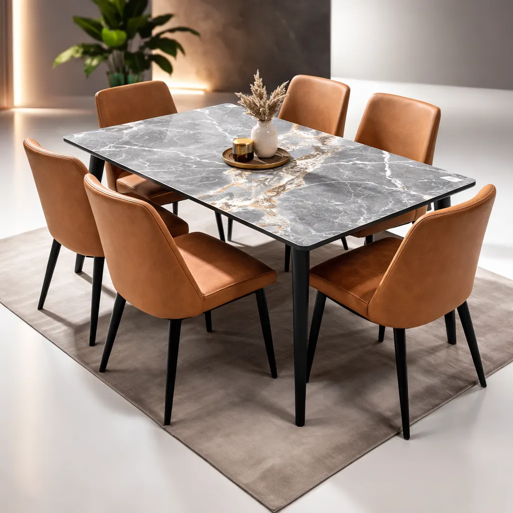 Ensemble Salle à Manger – Table En Marbre avec Chaises en similicuir