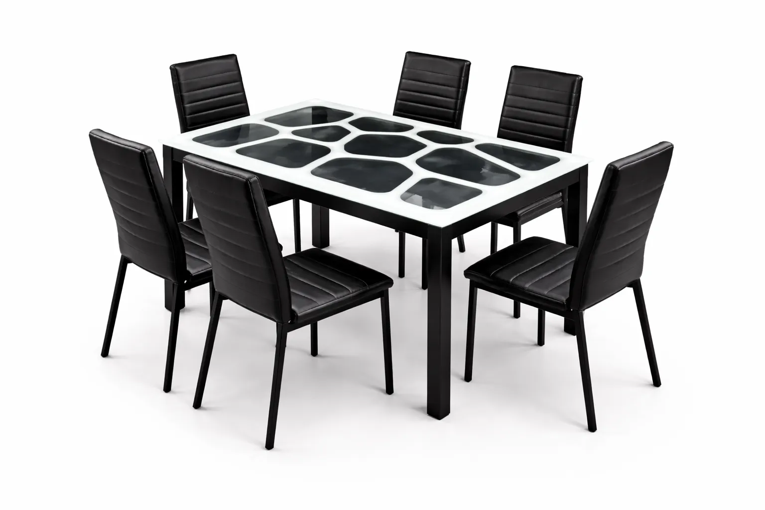 Table à Manger Moderne vitrée – Table Design Plateau Verre Noir & Blanc avec Chaises Similicuir