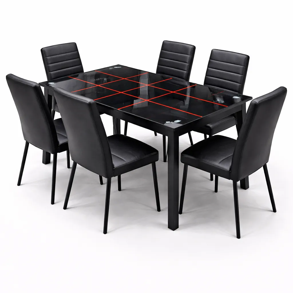 Table à Manger Moderne Vitrée – Table Verre Noir Design avec Chaises Similicuir