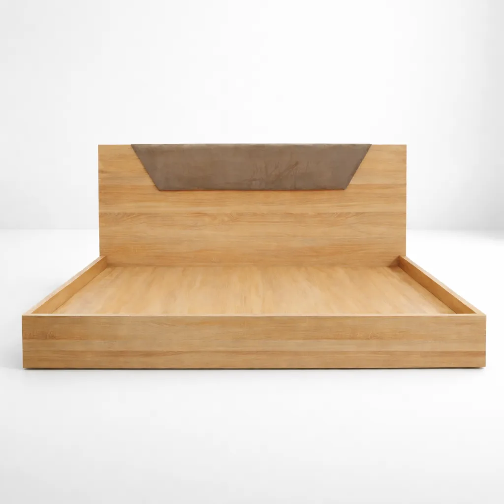 Lit moderne en bois naturel avec tête capitonnée – Élégance minimaliste