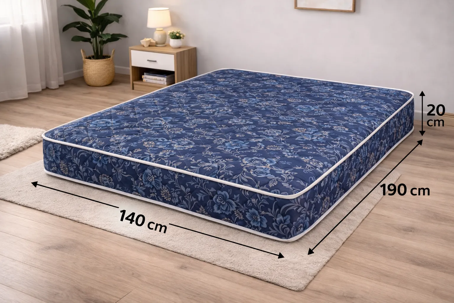 MATELAS AVEC MOTIF FLEURIE BLEU NUIT MEDICOSOINS PH10 - 02 PLACES