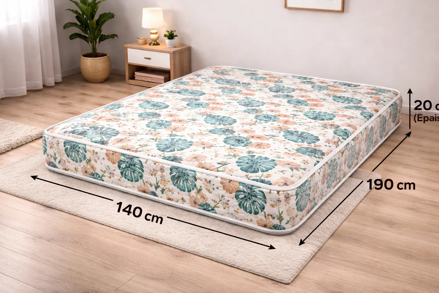 MATELAS ADDICT AVEC MOTIF FLEURIE  VERT - 02 PLACES