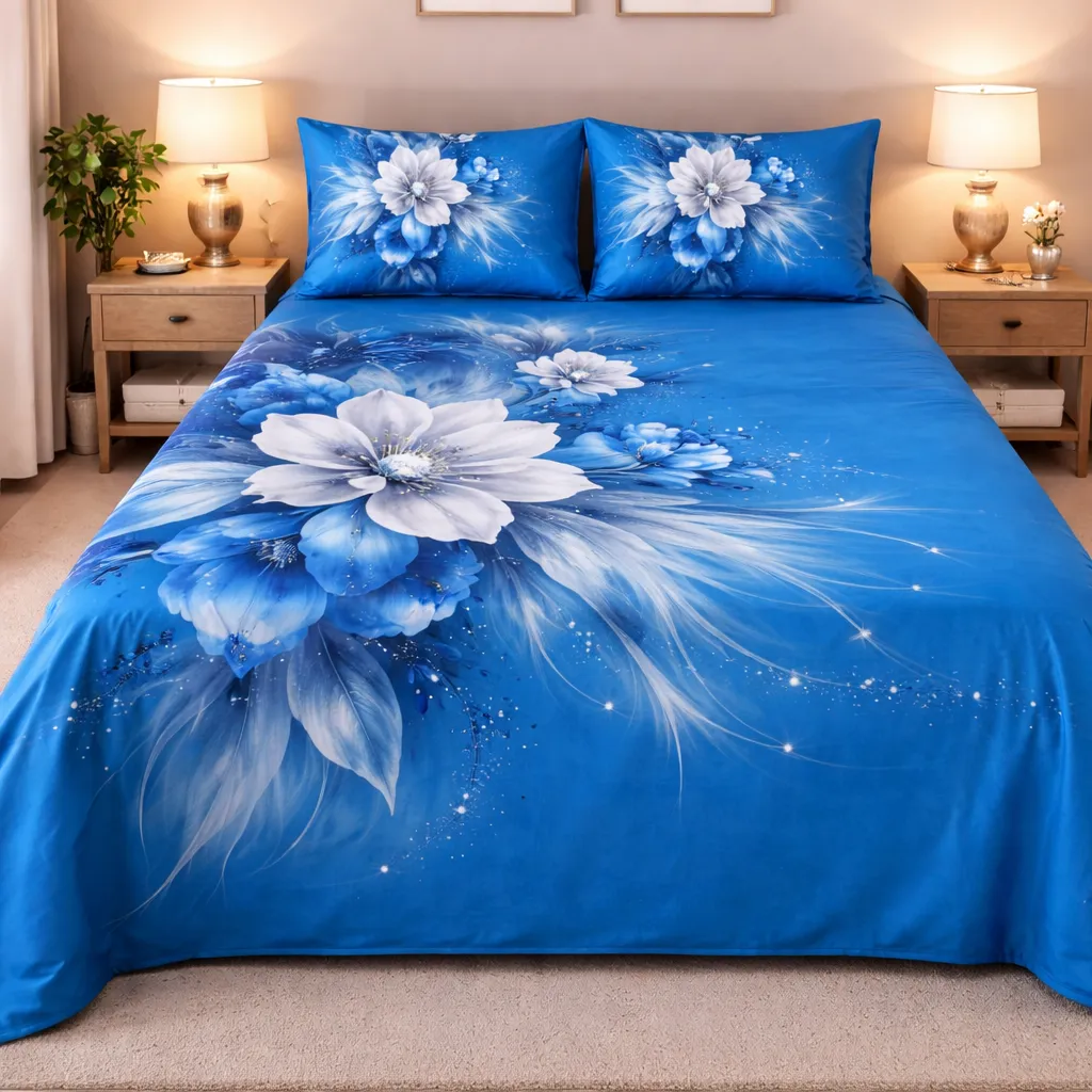 Parure de lit Bleu Floral Élégance