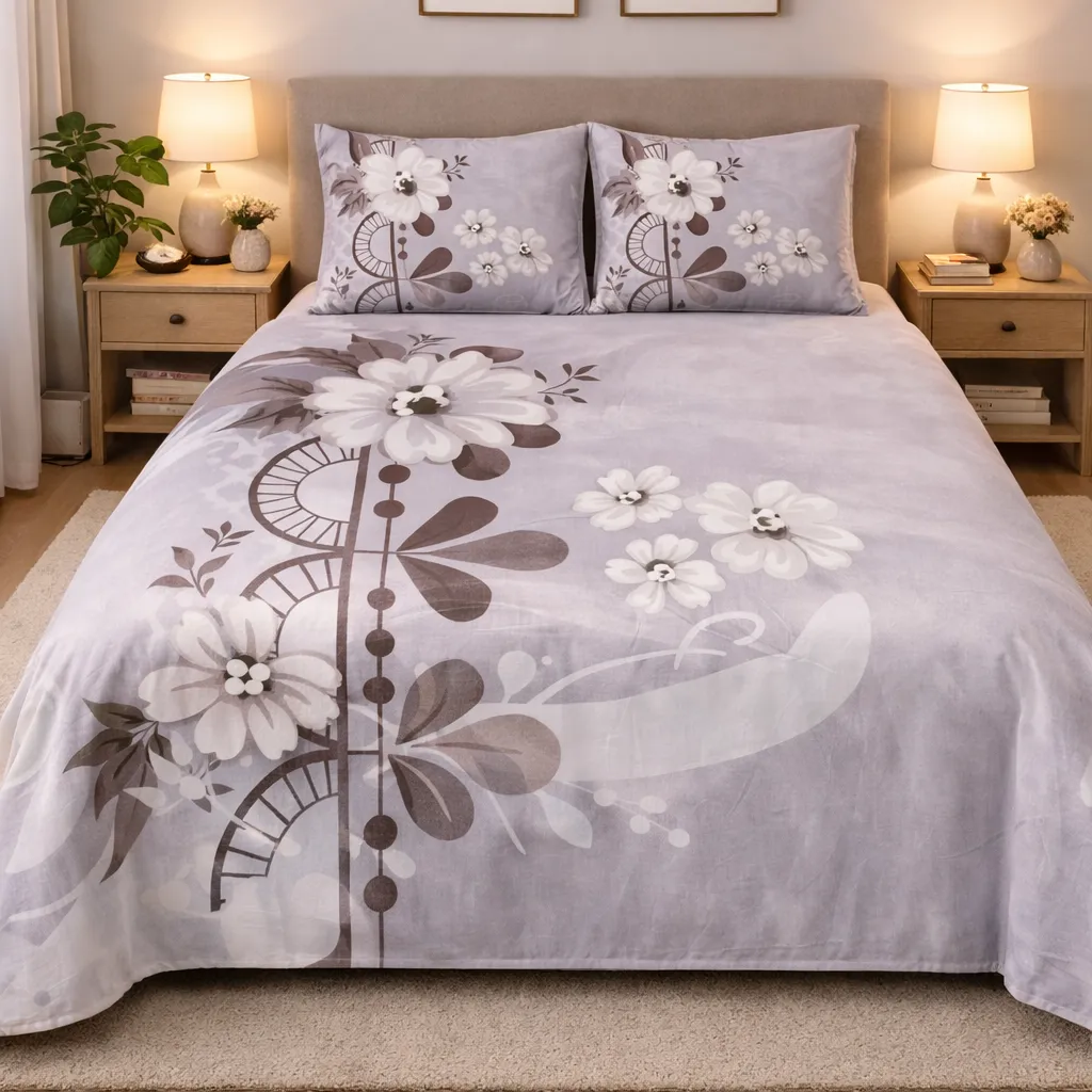 Parure de lit Élégance Florale Gris Perle