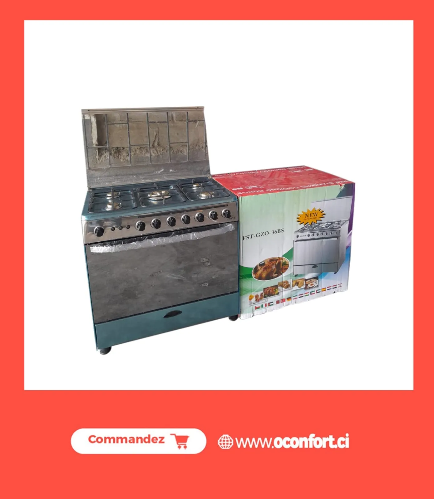 Gazinière 5 Feux Avec Four En Inox STC-8060C - 90 X 60 Cm - Gris