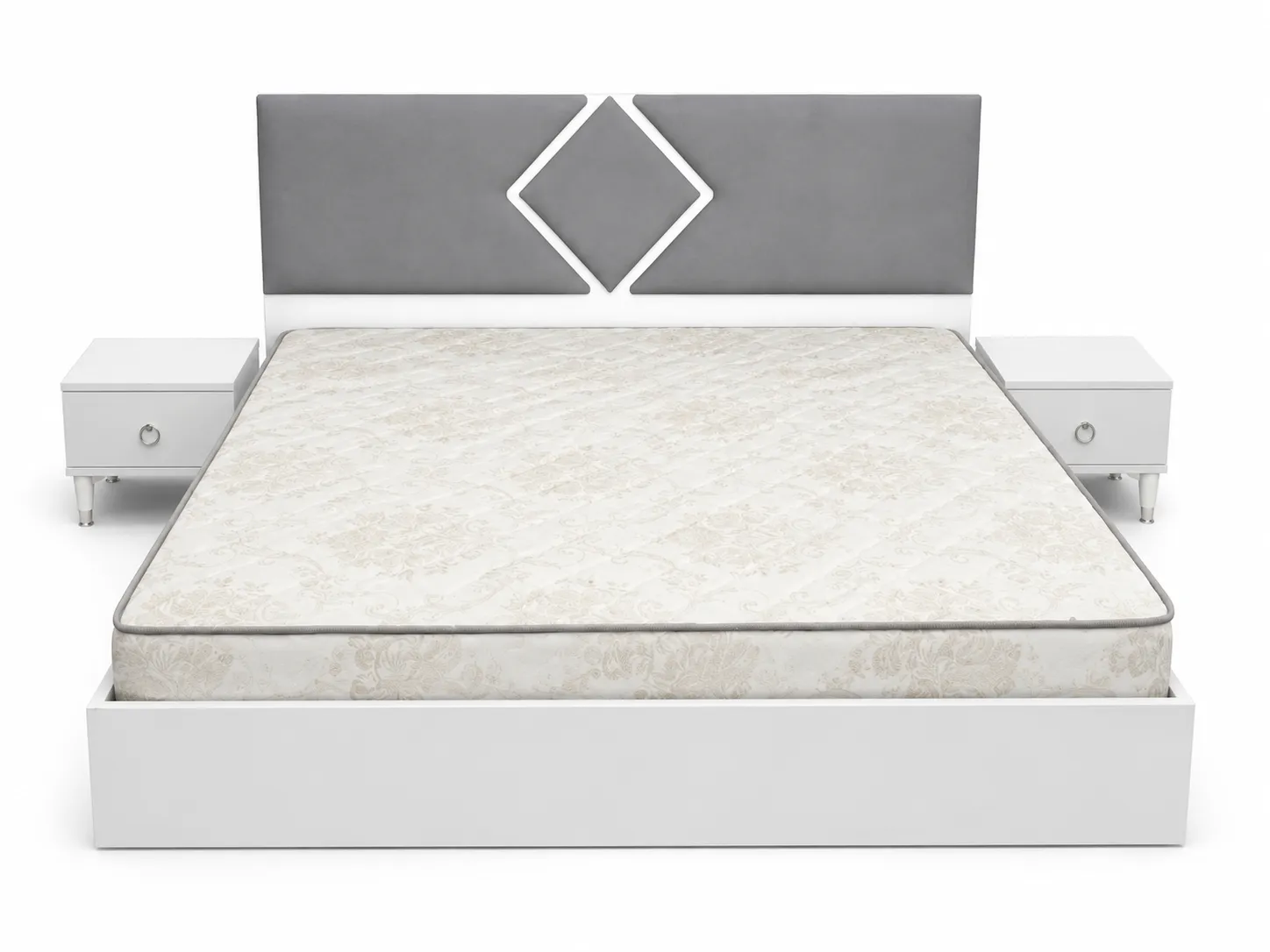Lit Moderne Élégance Silver avec Tables de Chevet