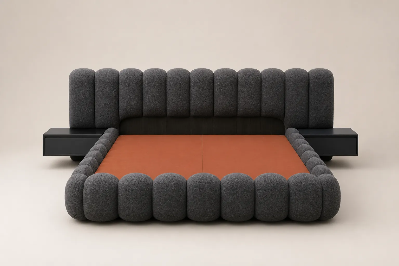 Lit Bubble Design Noir Premium avec Chevets Suspendus