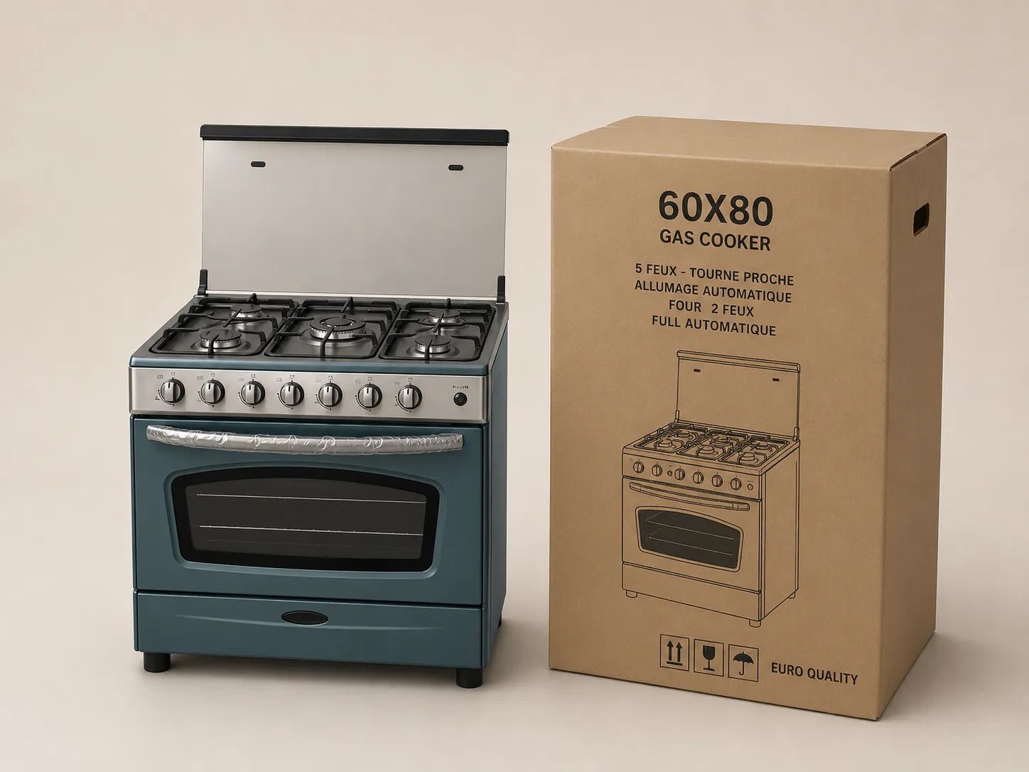 Cuisinière Fiesta 60×80 Full Automatique – 5 Feux Tout Inox