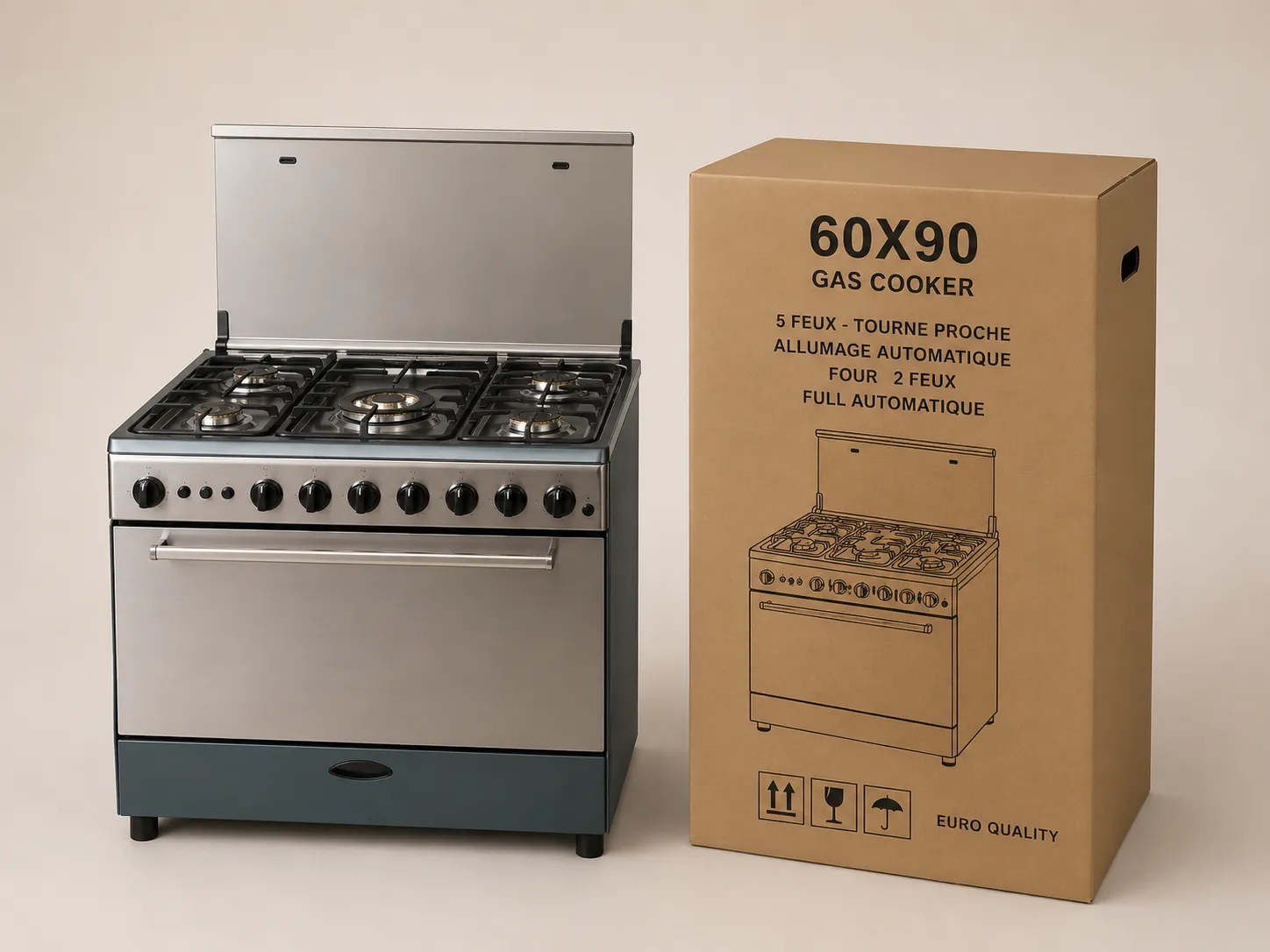 🔥 Cuisinière Fiesta 60×90 Full Automatique – 5 Feux Tout Inox