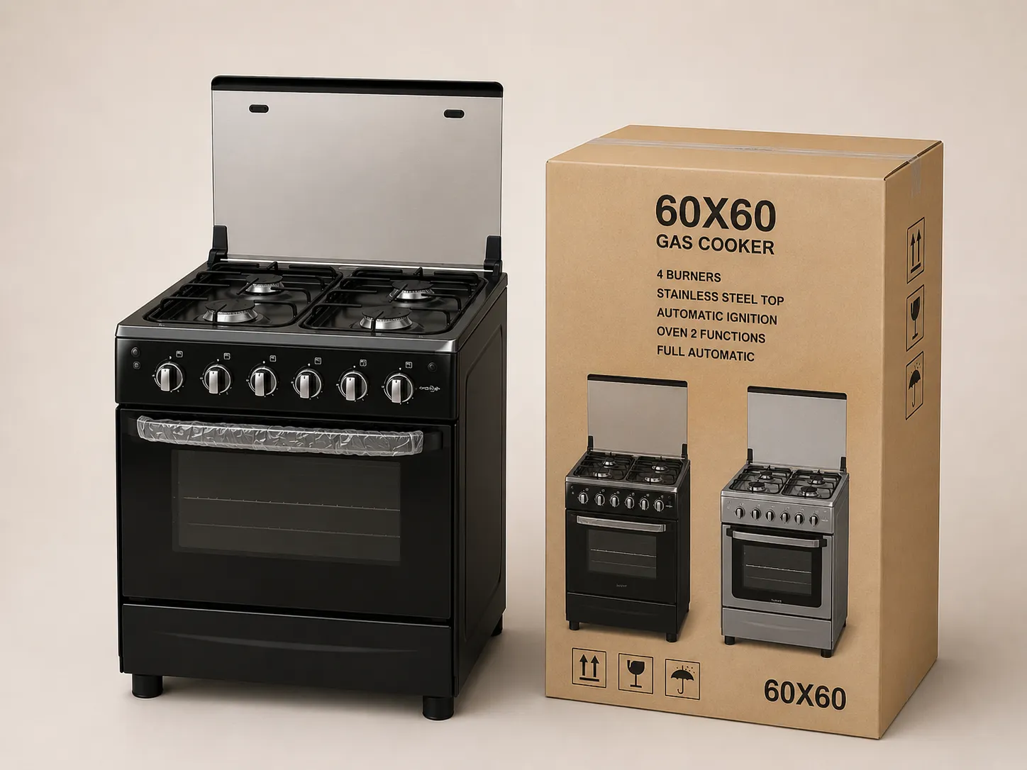 🔥 Cuisinière Fiesta 60×60 Noire – Full Automatique